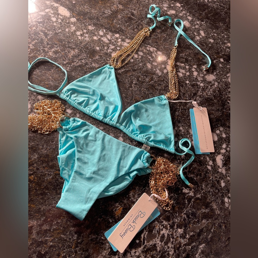 NWT beach bunny bikini ball and chain aqua color L set - Picture 3 of 12